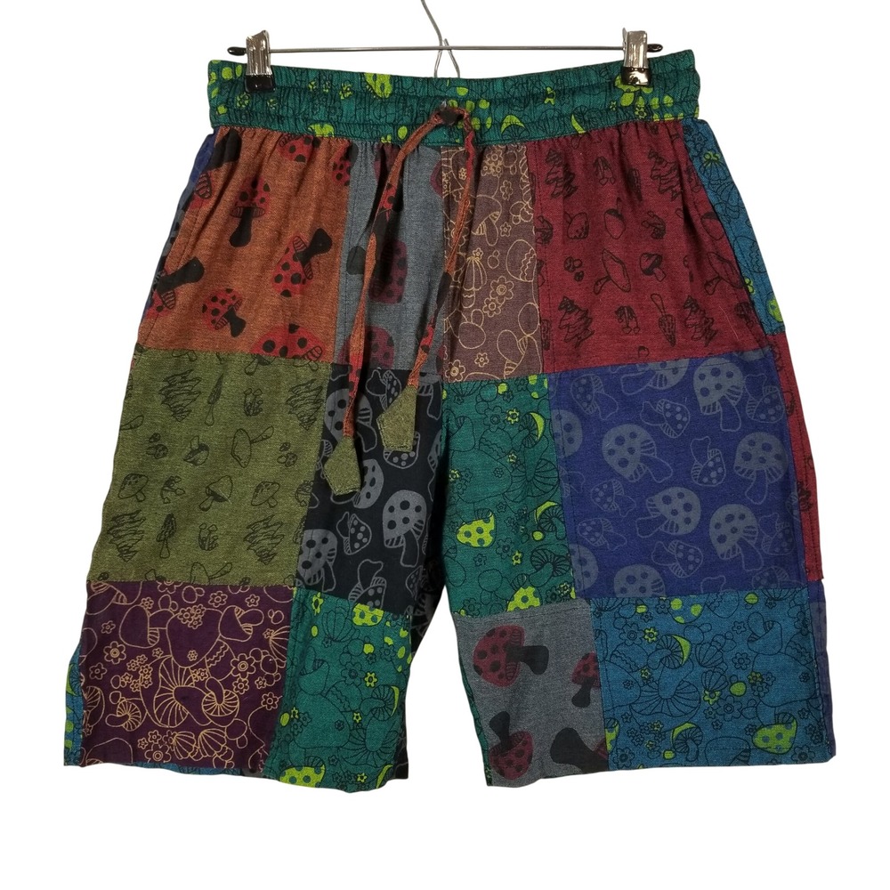 Rising International Patchwork Shorts Women Medium Multicolor Mushroom Boho‎